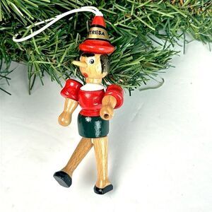 C2 Rainoldi Jointed Wooden Pinocchio Christmas Ornament Hand painted in Italy